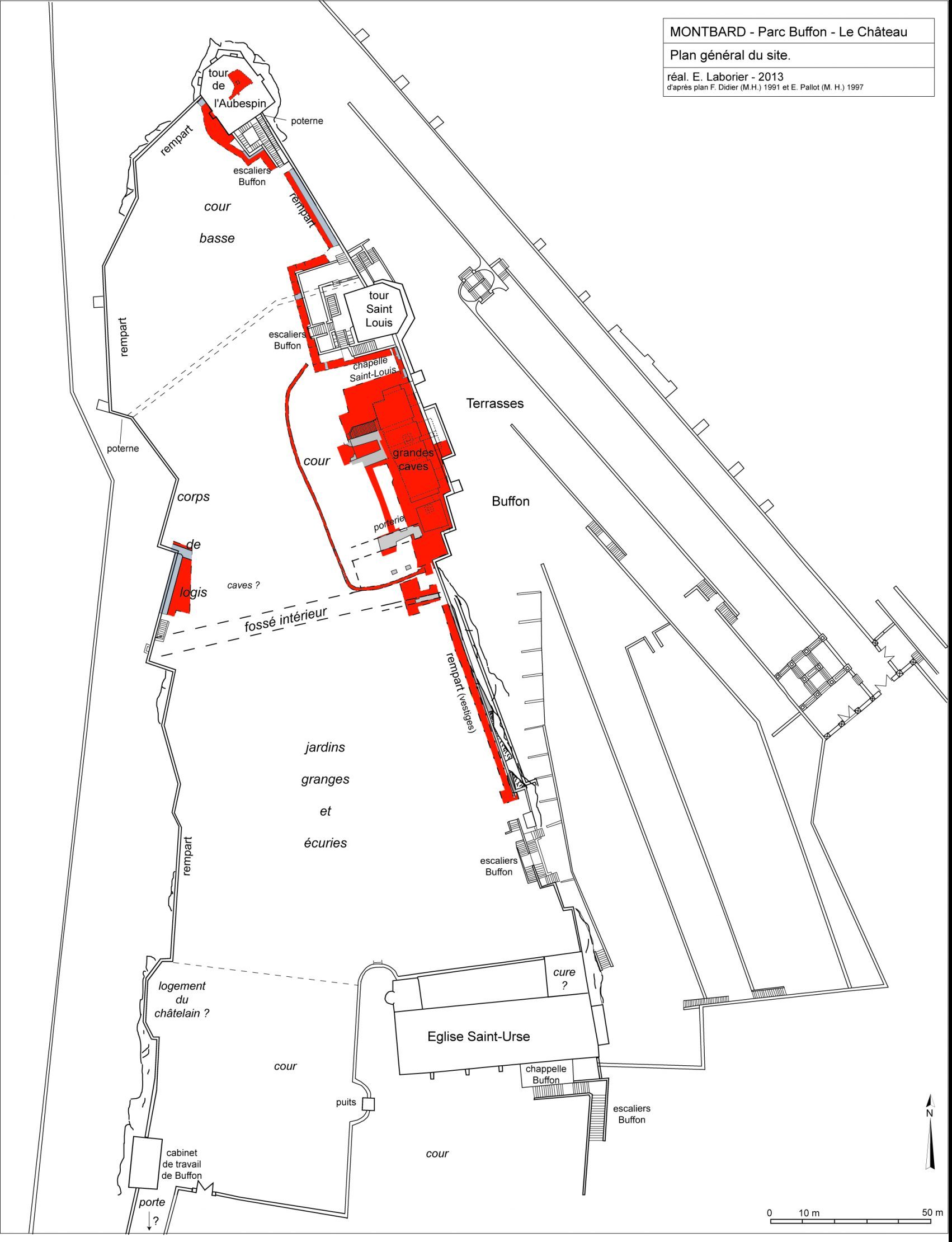 Plan du Parc Buffon réalisé par Emmanuel Laborier Inrap Bourgogne-Franche-Comté